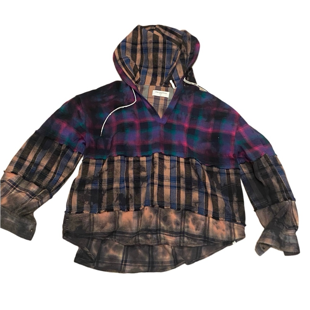 One Teaspoon Free People sold out collab mix pattern distressed flannel hoodie